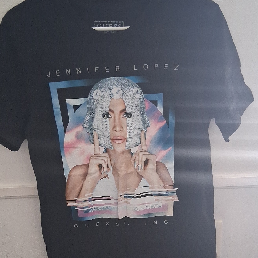 GUESS Black Graphic Tee with Colorful Design